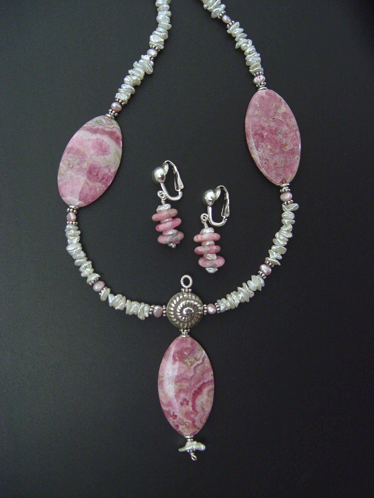 Rhodochrosite Necklace and Earrings